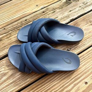OluKai Hila Women's Moonlit Ocean Blue Slide Sandals Slip-On Straps US 9